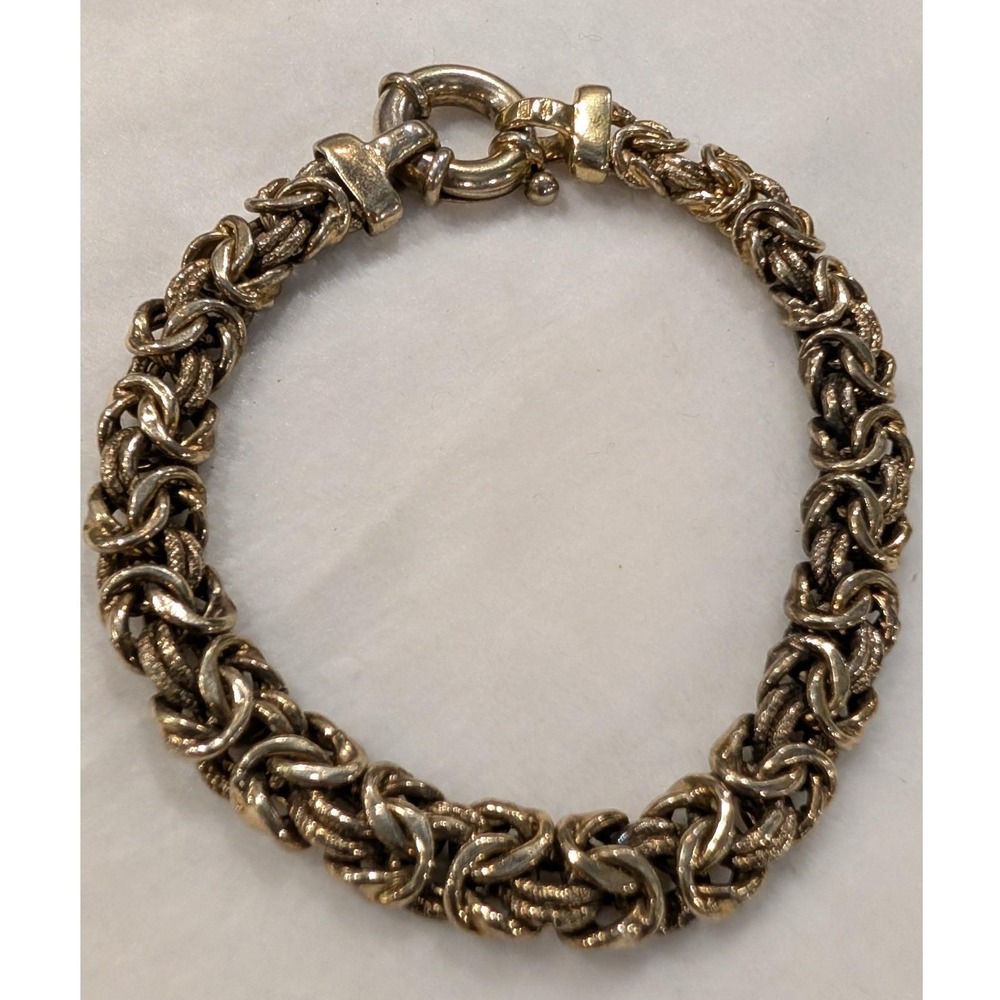 UTC Italy 925 Sterling Silver Gold Vermeil Byzantine Chain Bracelet 8 Inch 17g